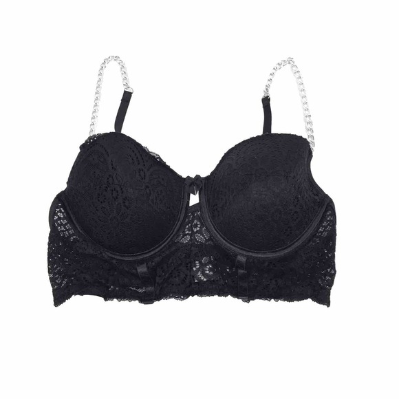 Hot Topics Chain Strap Push Up Bra Bralette Size Medium Black Silver Rave M - Picture 1 of 6